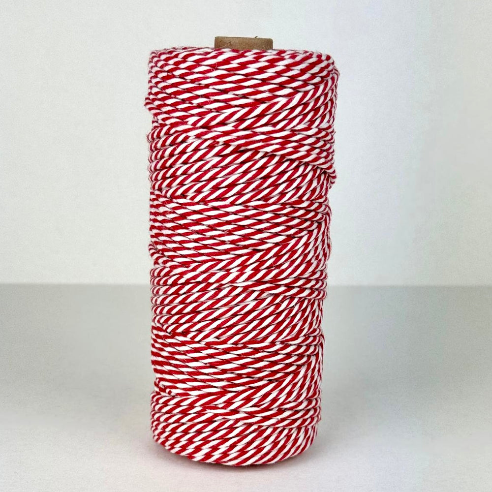 Bomullssnor ∙ 3 mm x 100 m ∙ Rød/Hvit