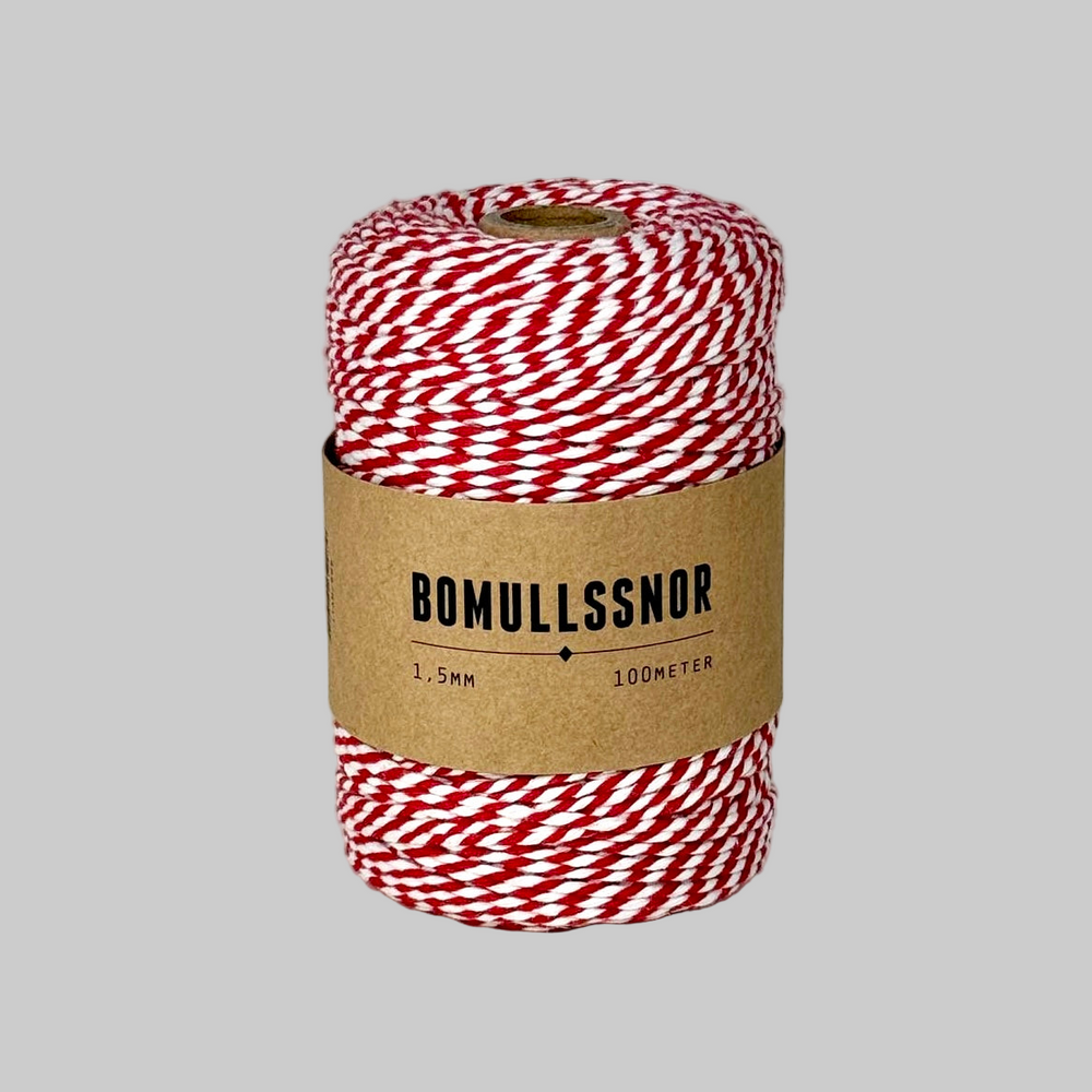 Bomullssnor ∙ 1,5 mm x 100 m ∙ Rød/Hvit