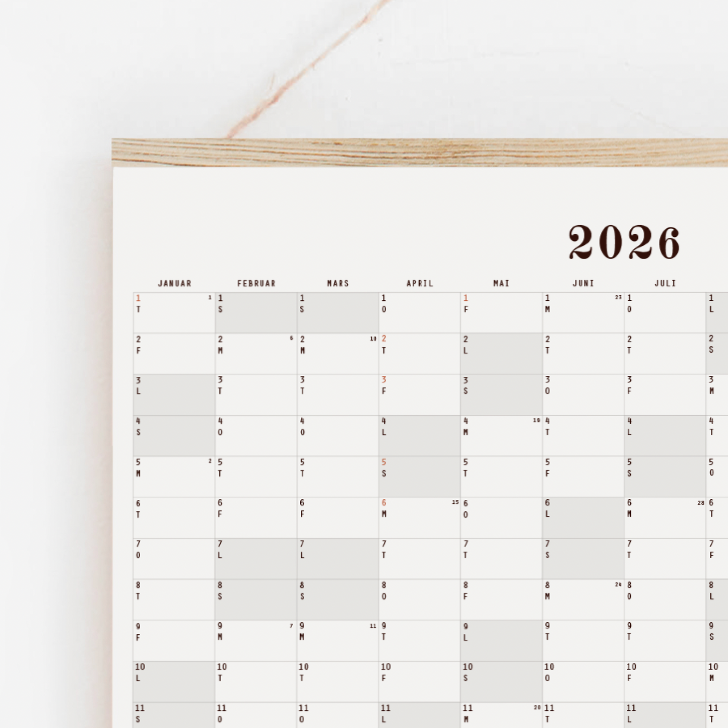 Veggkalender 2026